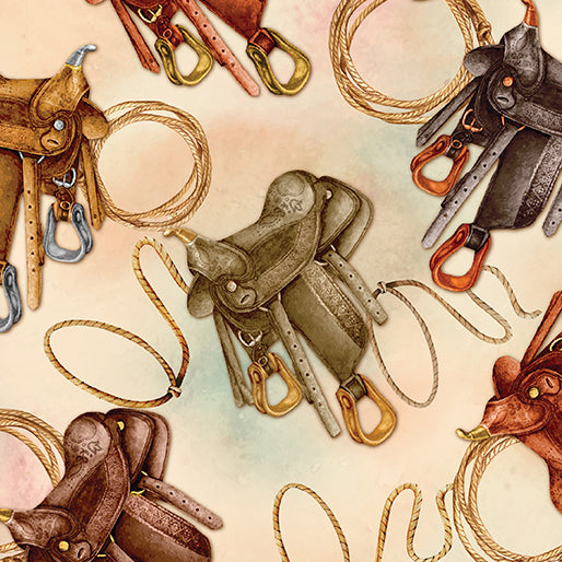 Western Saddle Up Cowgirl, Gone Country Collection by Nicole Decamp for Benartex