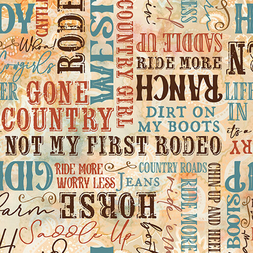 Western Cowgirl Words, Gone Country Collection by Nicole Decamp for Benartex