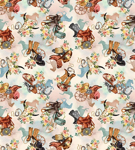 Western Motif Cowgirl, Gone Country Collection by Nicole Decamp for Benartex