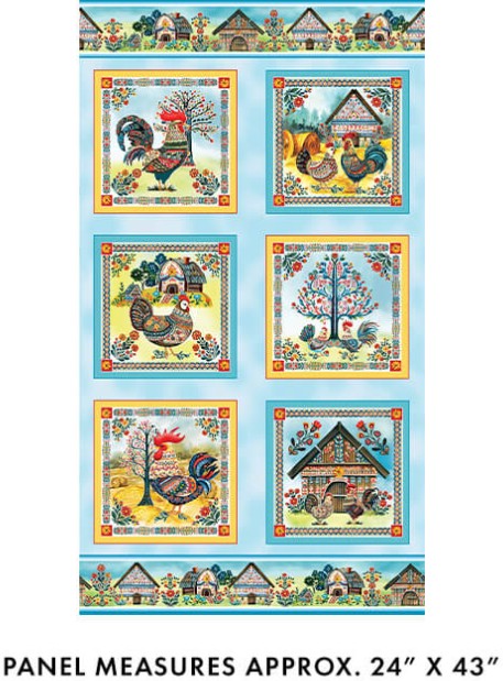 Folk Farm Chicken Fabric Panel