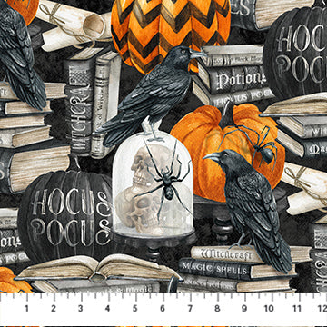 Spellbound Halloween Black Background Cotton Fabric