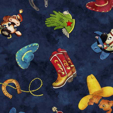 Retro Cowboy Up Stuff Navy, Fabric *