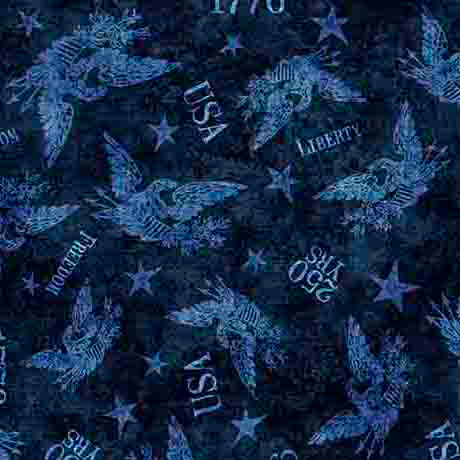 1776 Dark Blue Tonal American Eagle Cotton Fabric by QT Fabrics