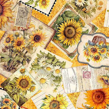 Sunflower Serenade Ephemera Cotton Fabric