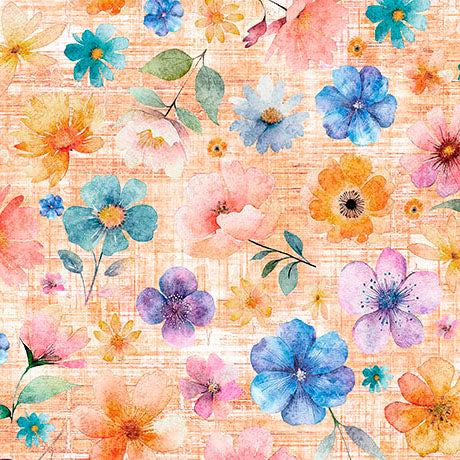 Floral Fabric in Salmon from the Udderly Adorable Collection Cotton Fabric