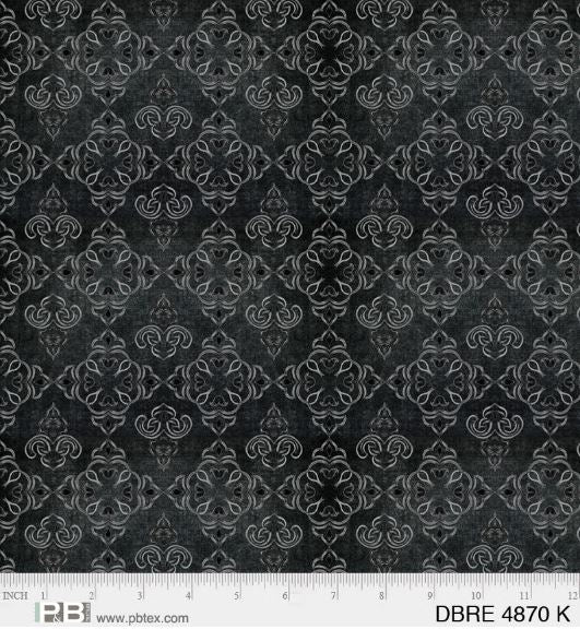 Deja Brew Damask Black Cotton Fabric by PB Textiles *