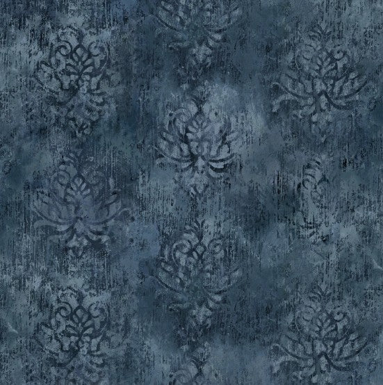 Palazzo Distressed Blue Damask 108" Wideback Fabric