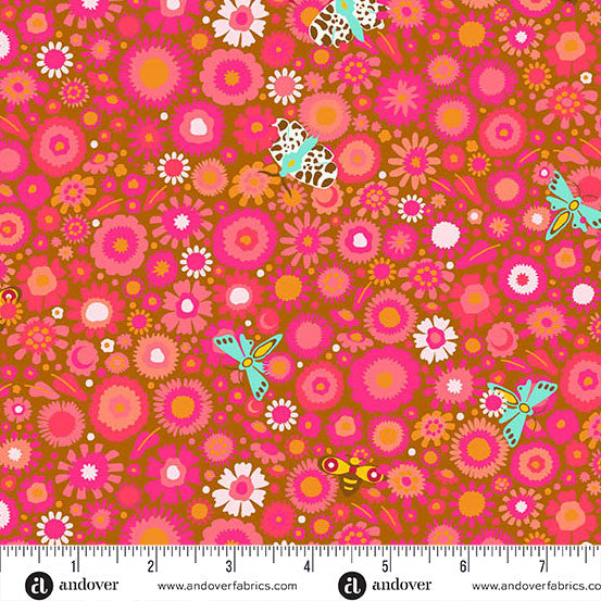 Camp Kitschy Lala Daisy Field Amber Cotton Fabric