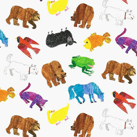 Multi Animals, Brown Bear Cotton Fabric from A Very Hungry Caterpillar Collection by Eric Carle
