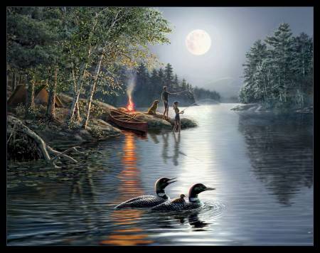 Anglers Moon Fishing Fabric Panel #95