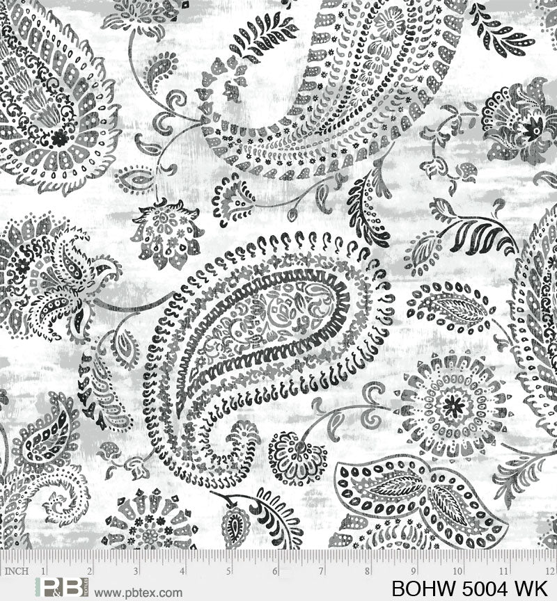 Black on White Bohemia Paisley Allover Elizabeth 108" Wideback Fabric *