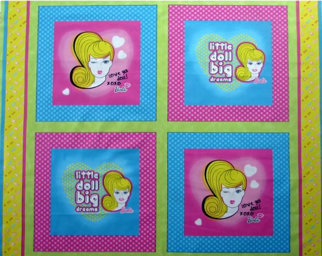 Barbie fabric pillow panel, Vintage 2010