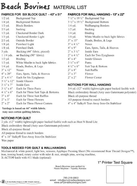 Beach Bovine PDF Download Quilt Pattern by Amy Bradley