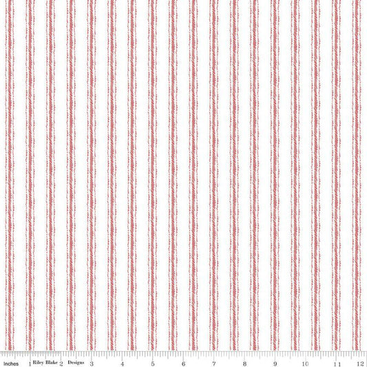 Peace on Earth White / Red Ticking Cotton Fabric *