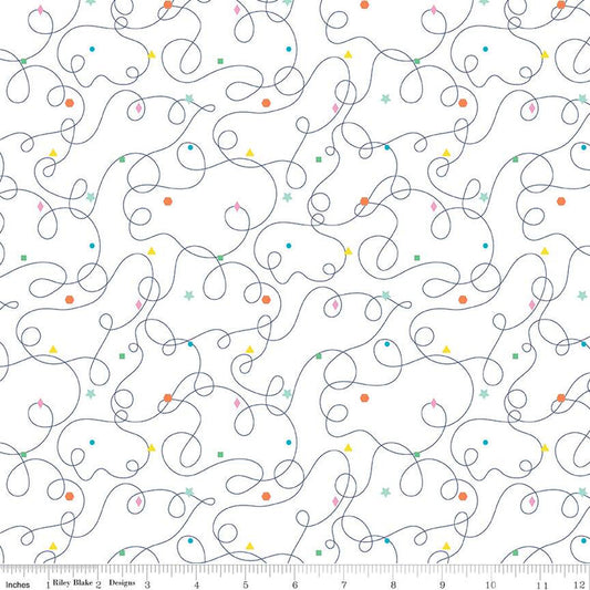 Effervescence Squiggles, white,  by Sue Daley Designs for Riley Blake Designs *