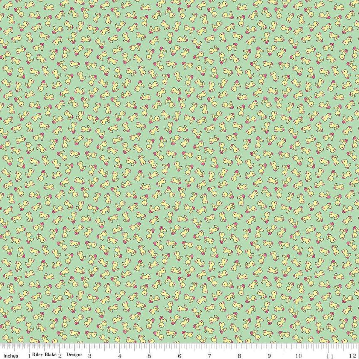 Playtime 30's Ditsy Mint Green Toy Duck Fabric by Lindsay Wilks for Riley Blake *