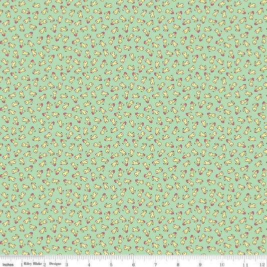 Playtime 30's Ditsy Mint Green Toy Duck Fabric by Lindsay Wilks for Riley Blake *