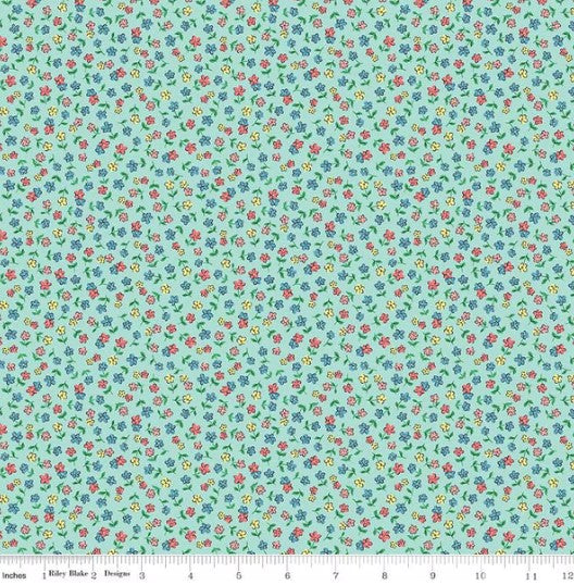 Playtime 30's Ditsy Flowers Mist Blue Fabric by Lindsay Wilks for Riley Blake *