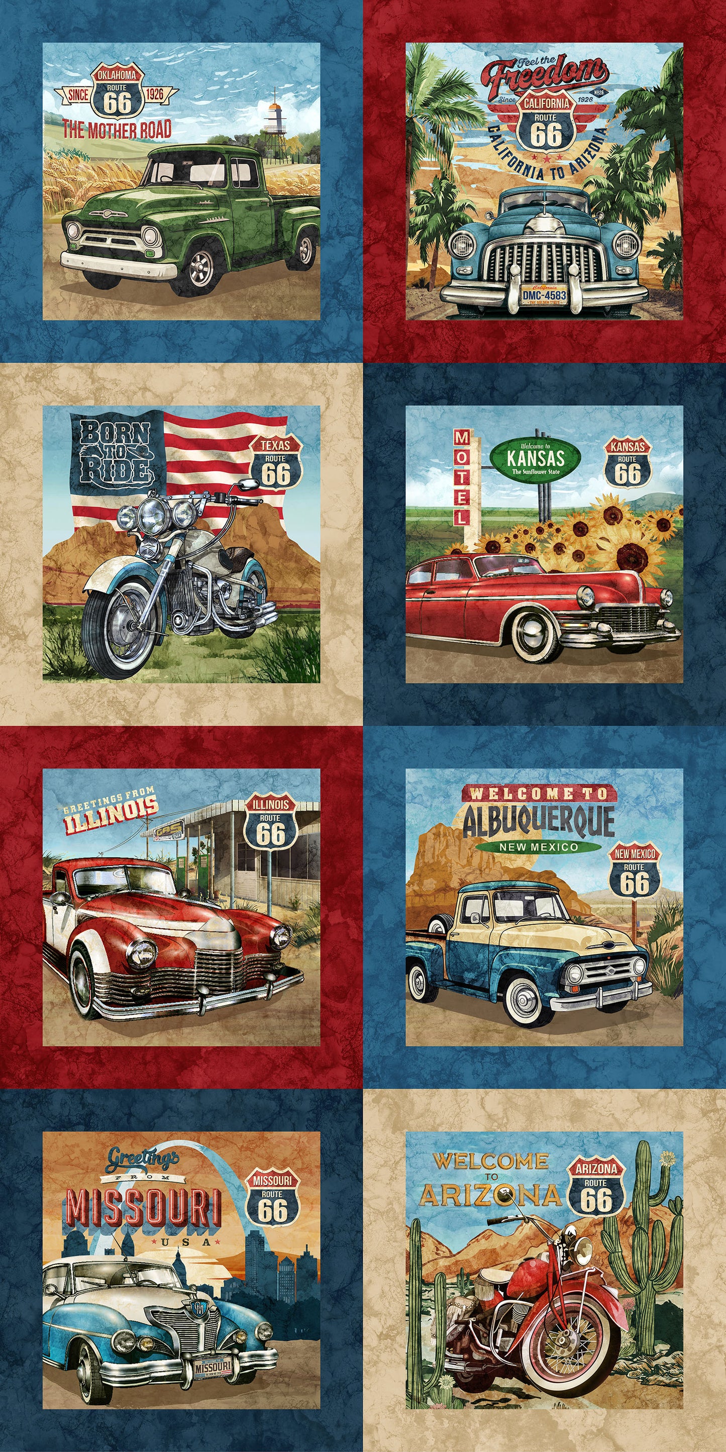 Historic Route 66 Fabric Block Panel