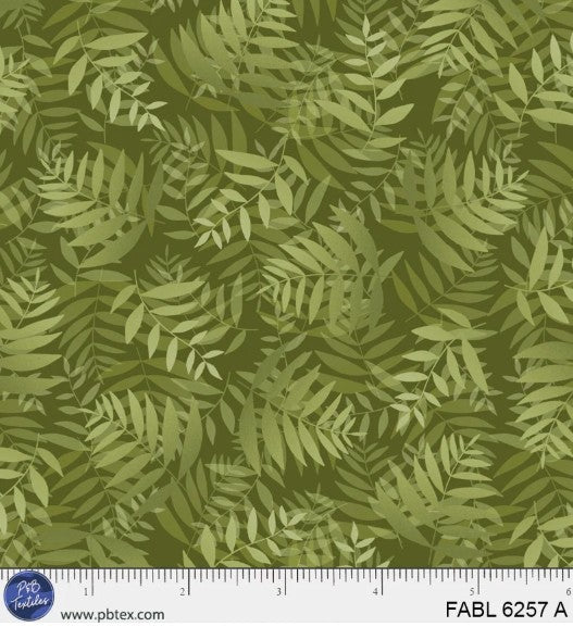 Green Fern Foliage, Fablewood Woodland Animals Collection Cotton Fabric