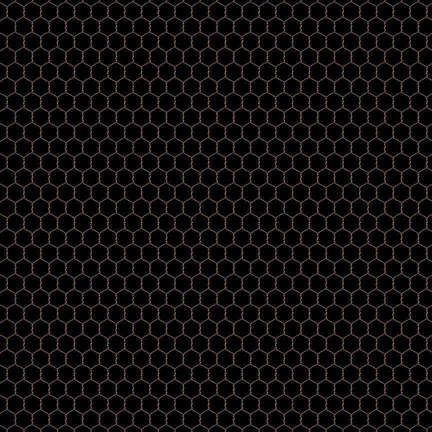 Chicken Wire, White Wire on Black Background Cotton Fabric by Timeless Treasures *