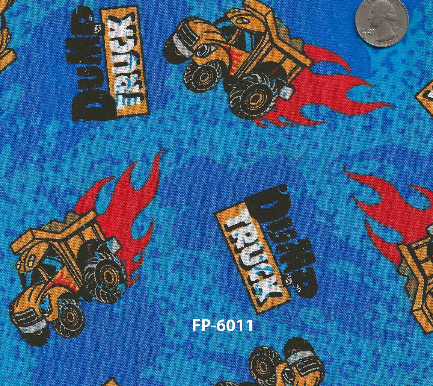 Kids Construction Dump Truck Blue Cotton Fabric by Richlin Fabrics