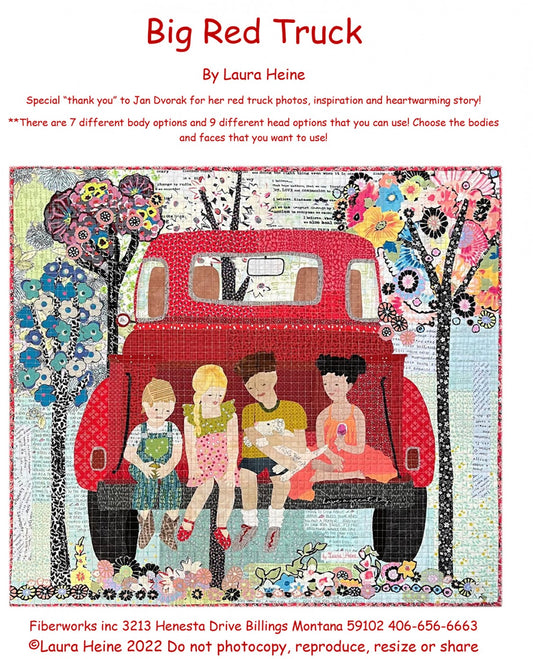 Big Red Truck Collage Paper Pattern, by Laura Heine