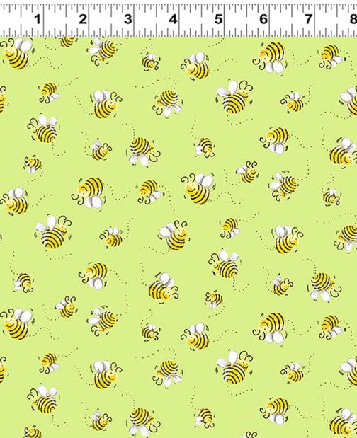 Sweet Bees Allover Green Cotton Quilting Fabric by Susybee *