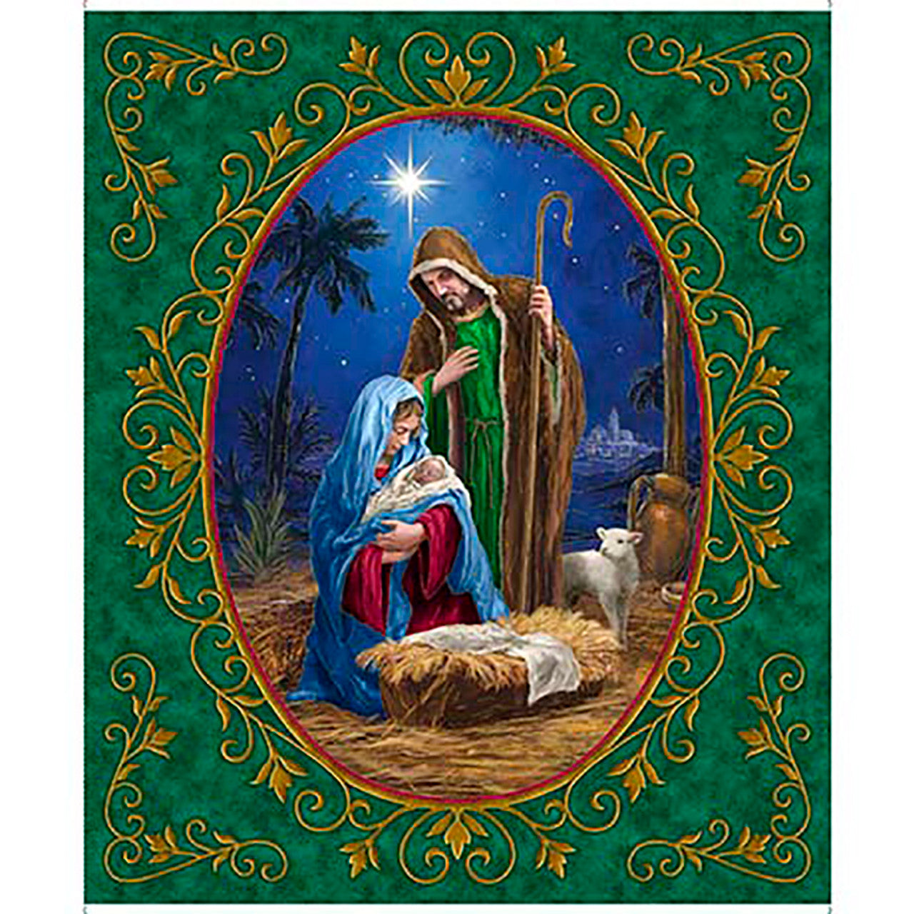 Heavenly Night Christmas Manger Scene Fabric Panel