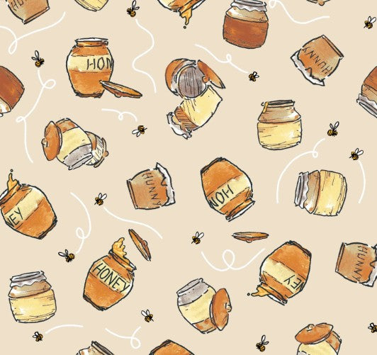 Winnie the Pooh Taupe Honey Pots Cotton Fabric
