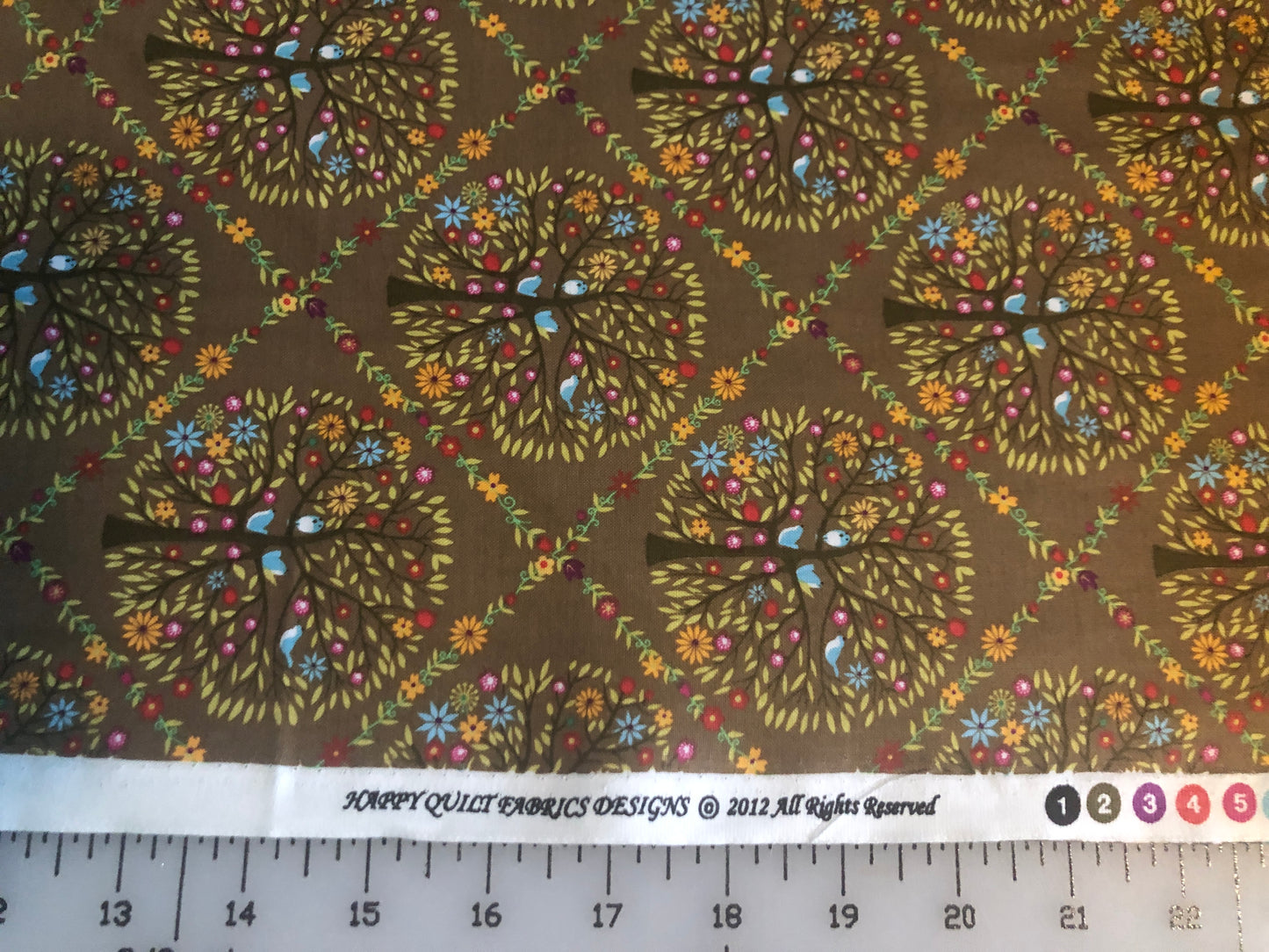Colorful Floral Circular Tree Cotton Quilting Fabric by Happy Quilt Fabric Designs *