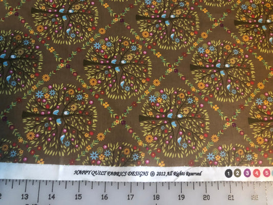 Colorful Floral Circular Tree Cotton Quilting Fabric by Happy Quilt Fabric Designs *