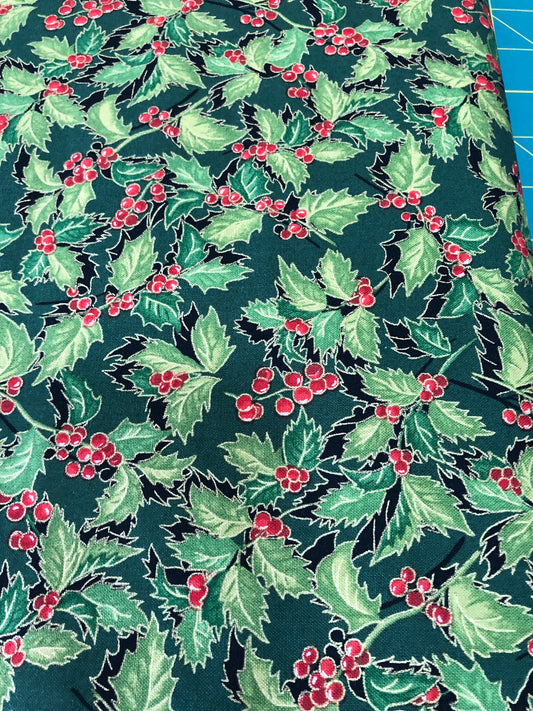 Holiday Edition, Holly and Berry Christmas Cotton Fabric *
