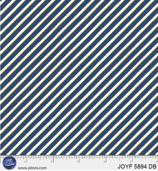 Joyful Cancy Cane Stripe Blue Cotton Fabric by PB Textiles
