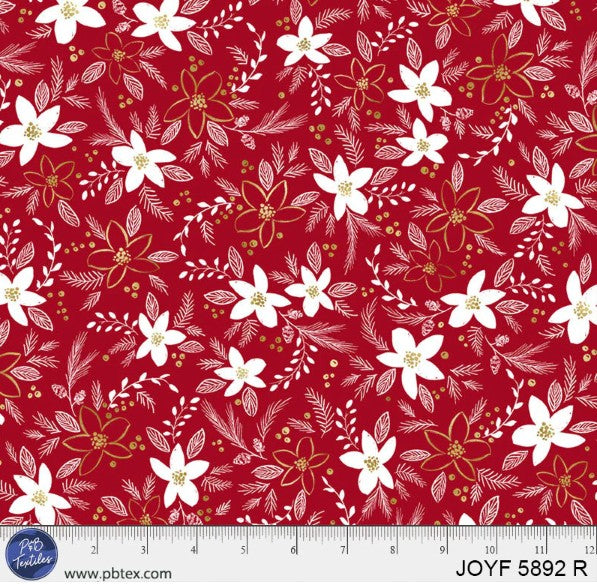 Joyful Floral in Red Cotton Fabric