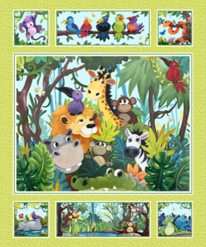 Jungle Friends Fabric Panel by Susybee for Clothworks