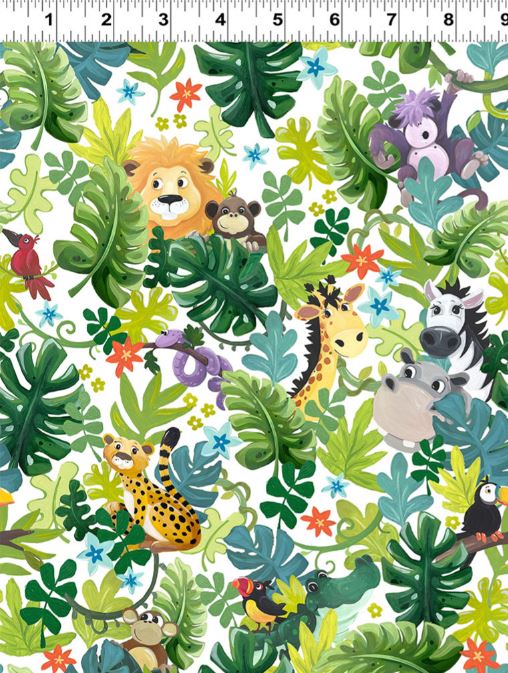 Jungle Friends Digital Packed Animals cotton fabric by Susybee