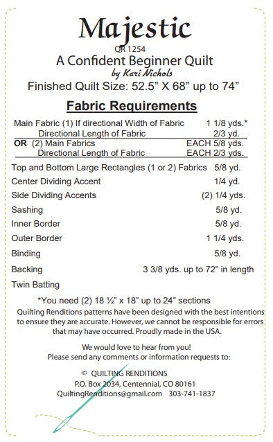 Majestic PDF Quilt Pattern by Quilting Renditions