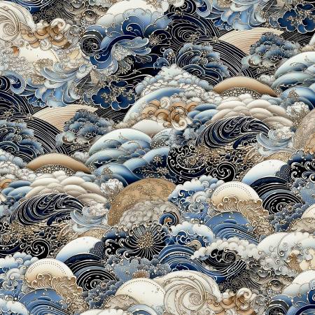 Nami Waves in Blue 108" Wideback Fabric