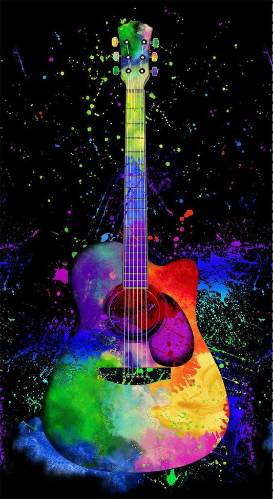 Painted Guitar Fabric Panel by Timeless Treasures #74