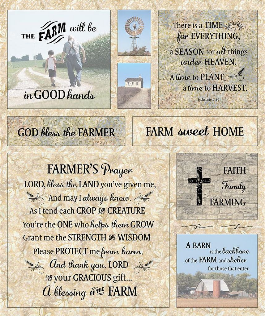 Farm Sweet Home, Farmer's Prayer Fabric Panel, Wheat by Timeless Treasures #64