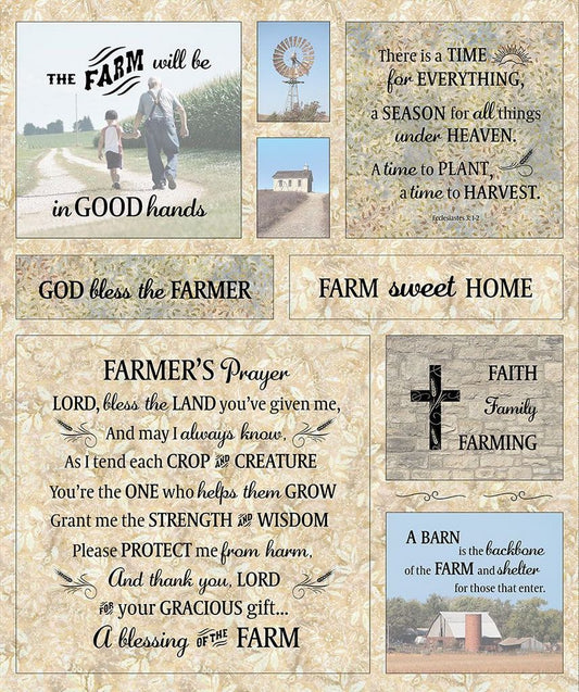 Farm Sweet Home, Farmer's Prayer Fabric Panel, Wheat by Timeless Treasures #64