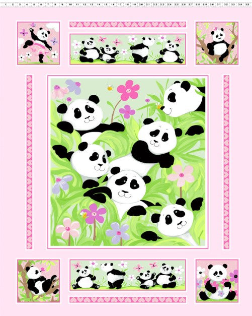 Party Panda Bear Fabric Panel by Susybee for Clothworks #98