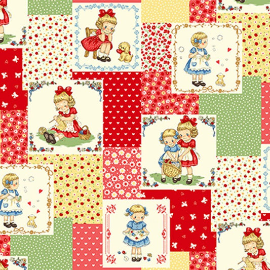 Margaret and Sophie 5, Red Blocks Cotton Shirting Fabric *