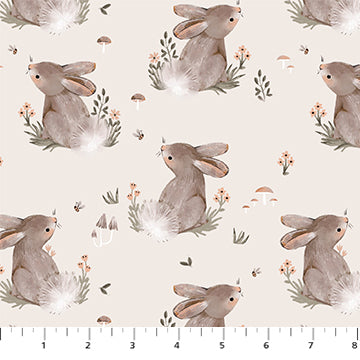 Bunnies on Cream background cotton fabric
