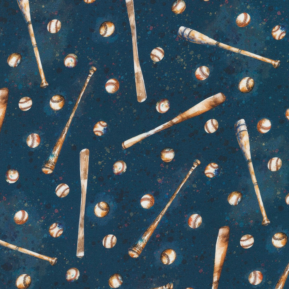 Vintage Baseballs and Bats Cotton Fabric from the Game Day Collection by Robert Kaufman