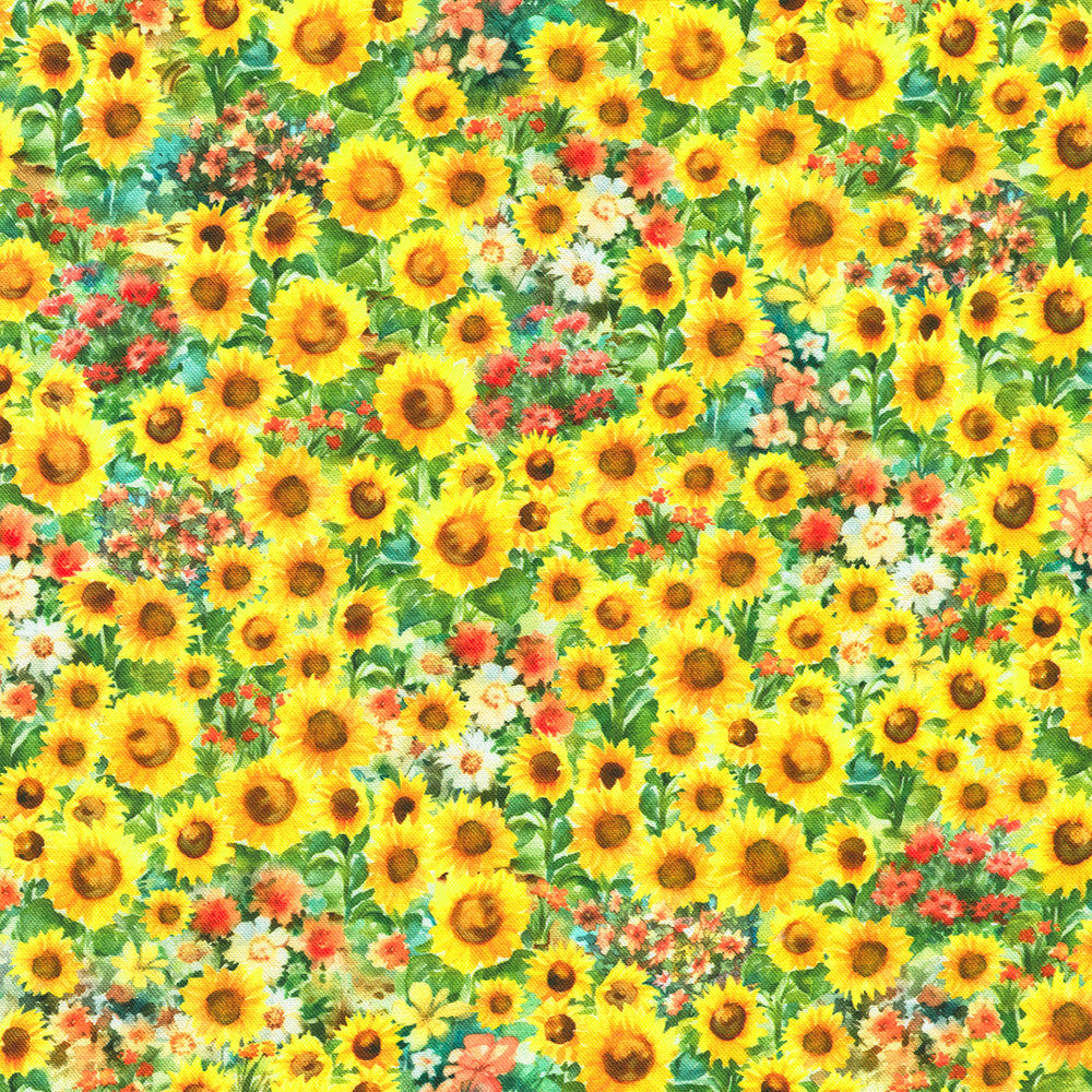 Field of Sunflowers Cotton Fabric from the Home to Roost Collection by Robert Kaufman