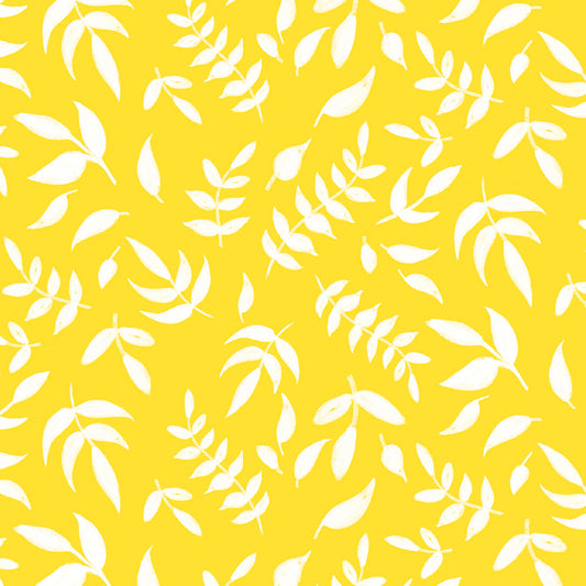 Simply Sunny Bright Yellow Tossed Leaves cotton fabric From P & B Textiles By Diane Labombarbe *