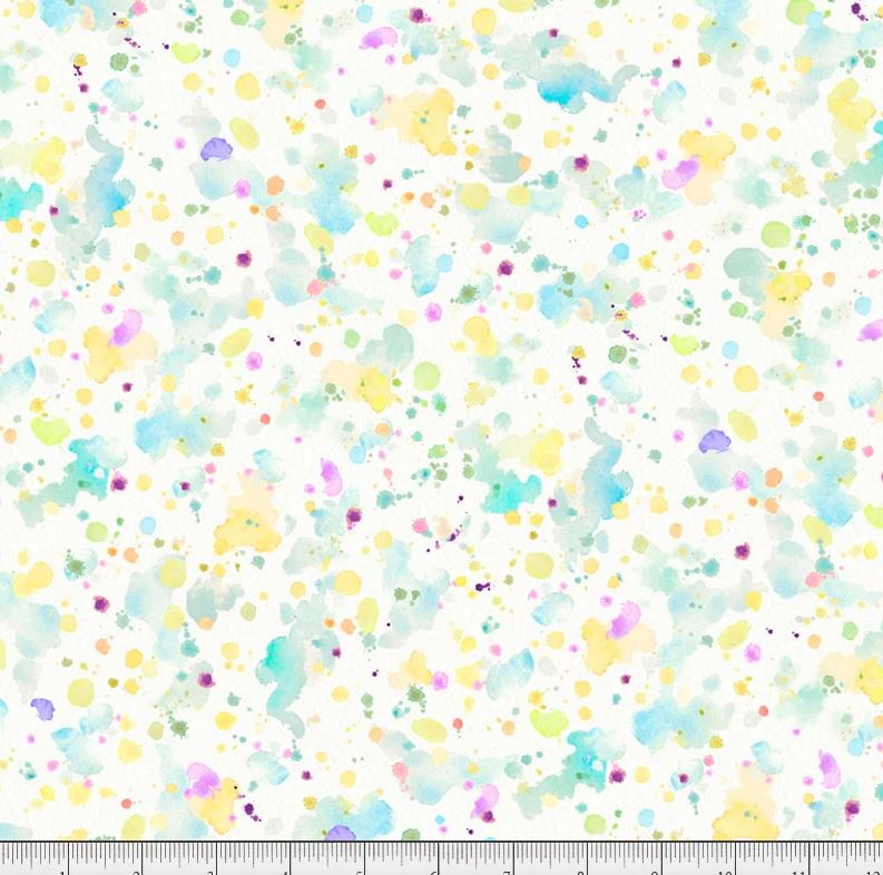 108" Sally's Speckle Paint Splatter Teal / Yellow Wideback Cotton Fabric