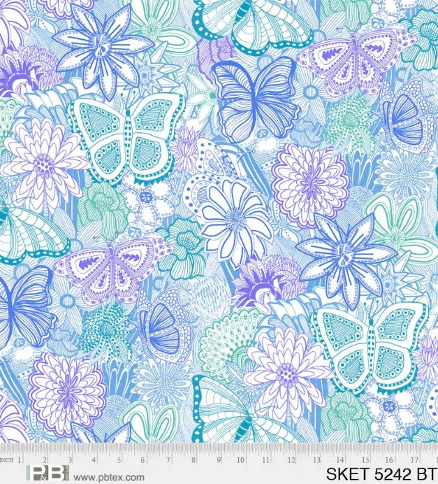 Sketchbook 108" Blue, Teal and Purple Color Wide Backing *